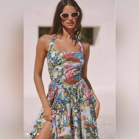 Anthropologie Celandine × Daniella Manini Tiered Bustier Halter Mini Dress Sz S - Picture 2 of 14